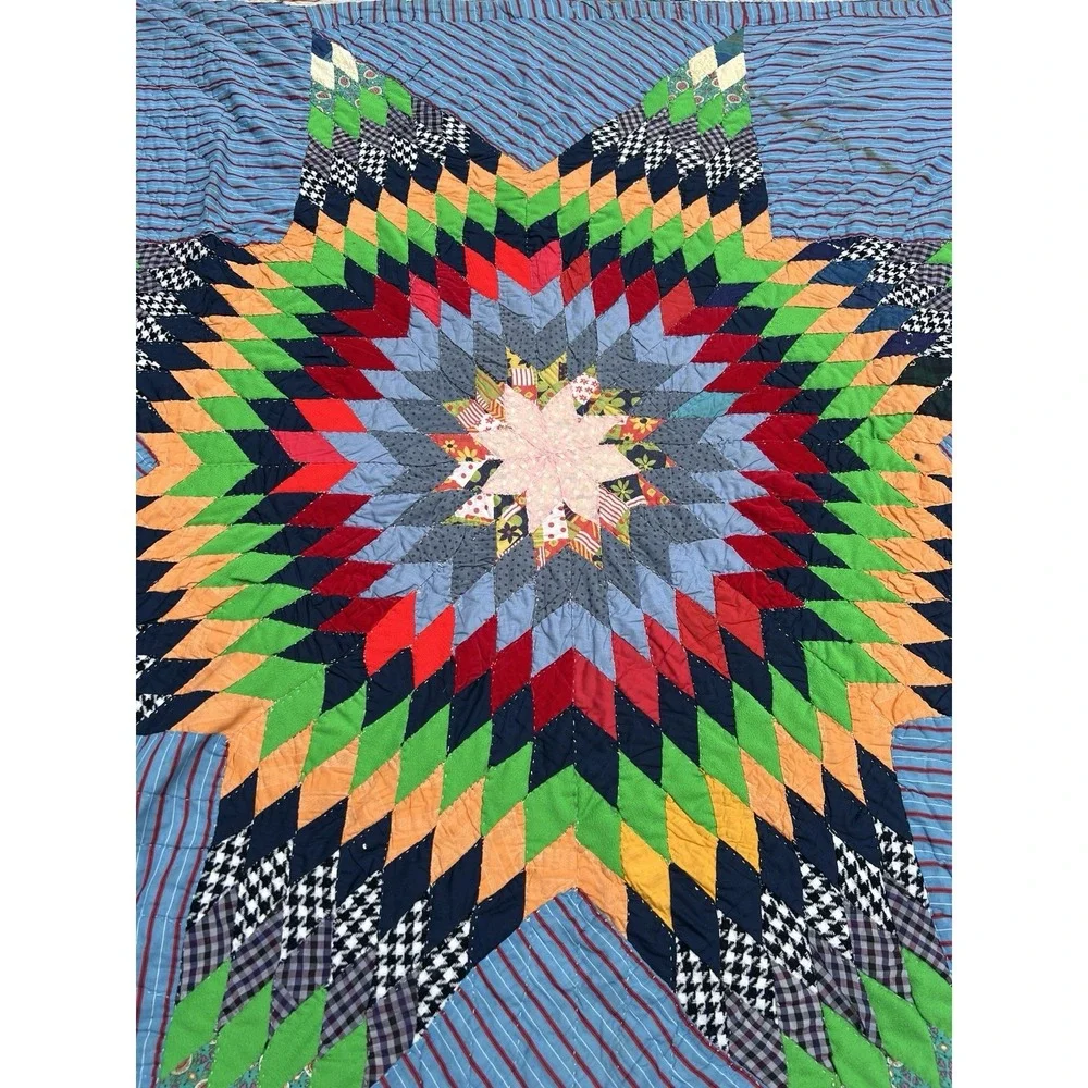Antique Lone Star Quilt Nice Early Fabrics 70x81 Scrappy As‎ Is